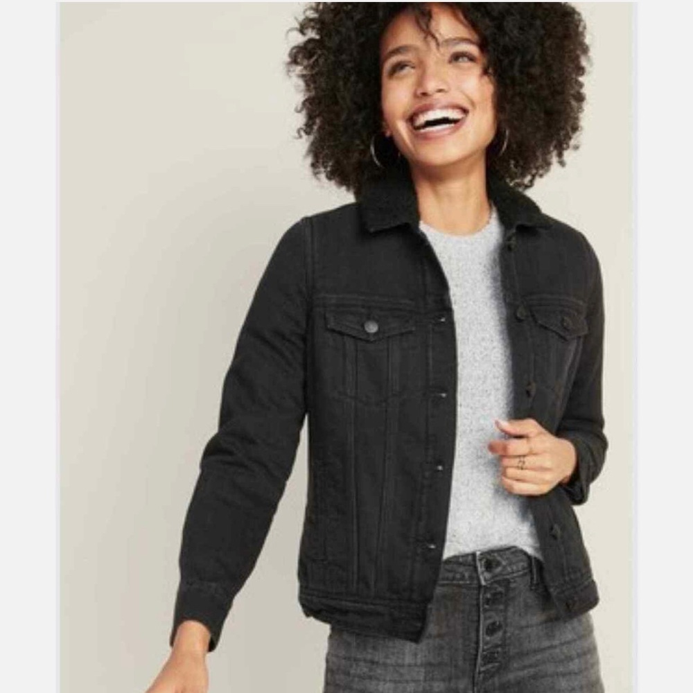 NWT Womens Old Navy Black Denim Sherpa Jacket